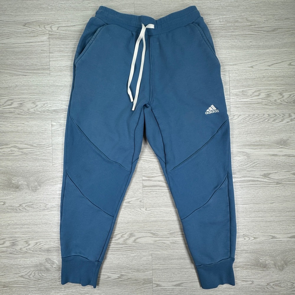 Adidas Mens Sweatpants Joggers Blue Medium Fleece Drawstring Pockets Casual
